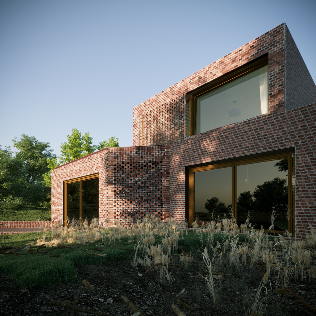 tehla na dome moderný dom fasáda