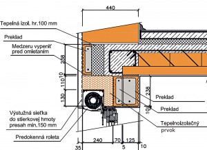 Osadenie roletového prekladu s vonkajšou roletou do steny s hrúbkou muriva 440 mm