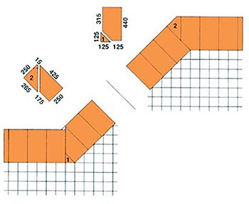 Šikmý roh (135°) a kút (225°) 440 mm - 2. vrstva