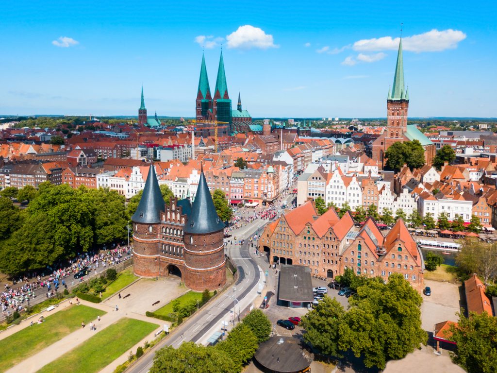 Mesto z tehly Lubeck Brána Lubeck