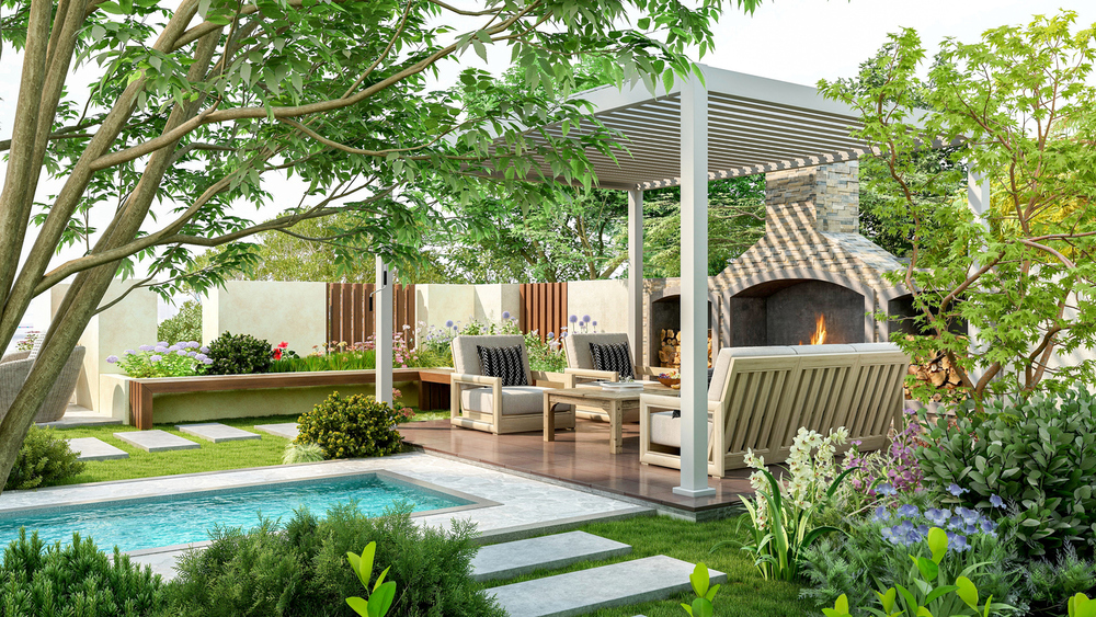 moderná terasa pri dome pergola na terasu