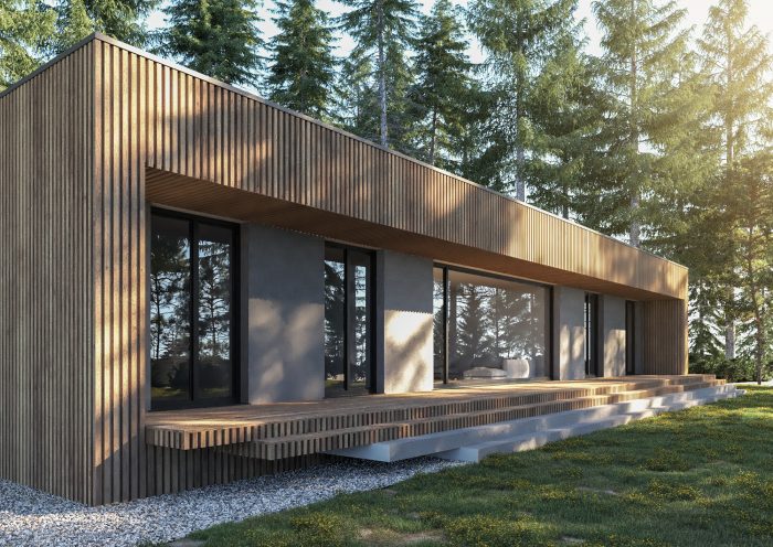 dispozícia pozdĺžneho bungalovu bungalov s plochou strechou dlhý